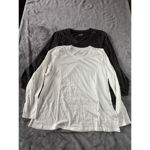 Logo Principles Women's 2-pack Long Sleeve Shirts Size L Black Acid Wash /white